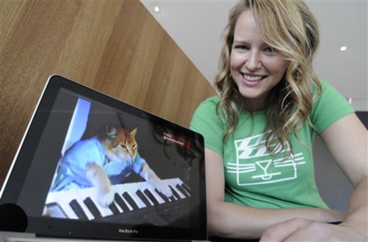 Katie Hill, a program associate with the Walker Art Center, with Keyboard Cat